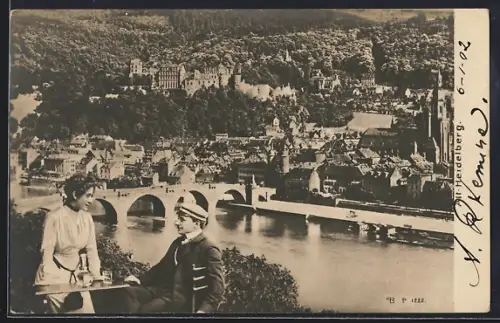 AK Heidelberg, Schloss, Alte Brücke, Neckaransicht