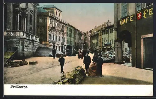 AK Bellinzona, Strassenpartie mit Cafe