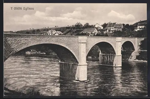 AK Eglisau, Uferpartie mit Brücke