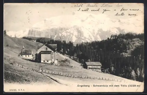 AK Engelberg, Teilansicht mit Umgebung, Schwandalp mit dem Titlis