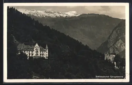 AK Unspunnen, Schlosshotel mit Panorama