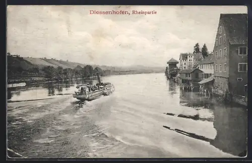 AK Diessenhofen, Rheinpartie mit Dampfer