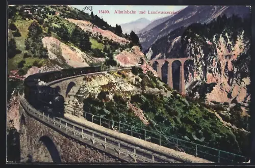 AK Albula-Bergbahn und Landwasserviadukt