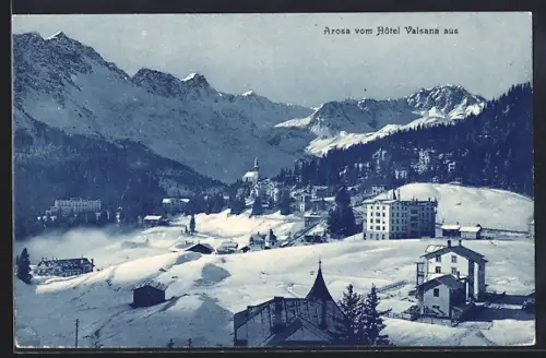 AK Arosa, Panorama im Schnee vom Hotel Valsana aus