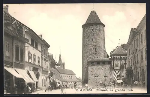 AK Romont, La grande Rue, Strassenpartie
