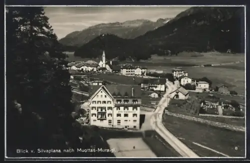 AK Muottas-Muraigl, Blick v. Silvaplana nach dem Ort mit Strassenpartie