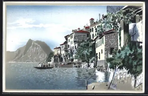 Künstler-AK Gandria /Lago di Lugano, Panorama