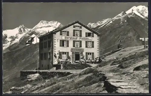 AK Saas-Fee, Restaurant Berghaus Plattjen gegen Fletschhorn, Laquinhorn und Weissmies