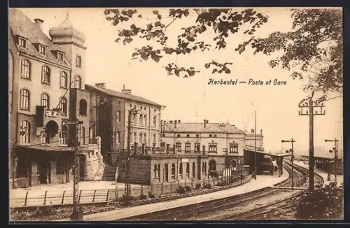 AK Herbestal, Poste et Gare, Bahnhof mit Post