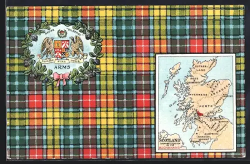 Künstler-AK Map of Scotland with a Stirling Coat of Arms, Badge Bilberry