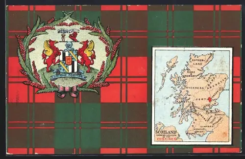 Künstler-AK Map of Scotland with a Perth Coat of Arms