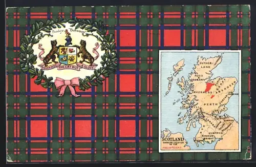 Künstler-AK Map of Scotland with an Inverness Coat of Arms, Badge Boxwood
