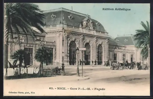 AK Nice, Gare PLM, Facade, Bahnhof, Pferdekutsche