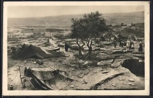 AK Einsiedeln, Panorama Kreuzigung Christi, Jeremiasgrotte mit Zelten armer Pilger, Rundbau
