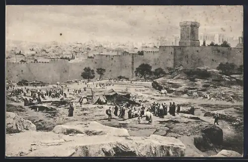 AK Einsiedeln, Panorama Kreuzigung Christi, Jerusalem mit dem herodianischen Königspalast