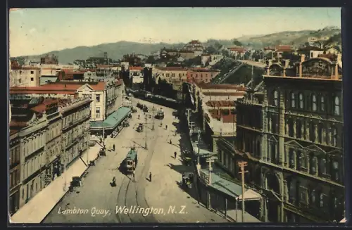 AK Wellington, Lambton Quay, Strassenbahn