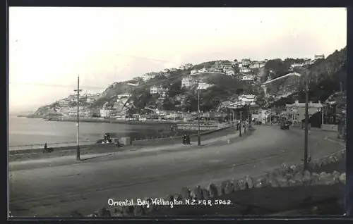 AK Wellington, Oriental Bay, Strassenbahn