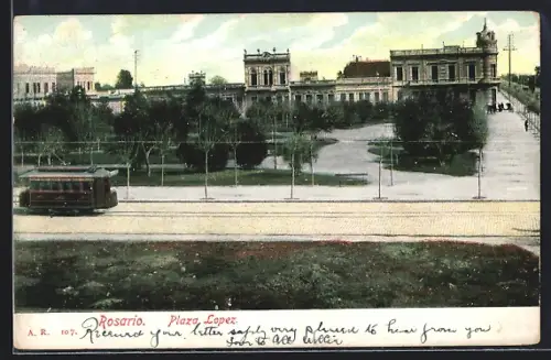 AK Rosario, Plaza Lopez, Strassenbahn