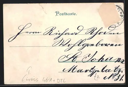 Lithographie St. Johann / Saar, Reichsstrasse, Untere Bahnhofstrasse, Partie an der Saar