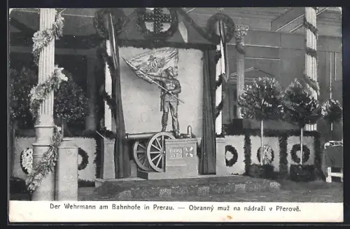 AK Prerau, Wehrmann am Bahnhof, Nagelung, Kriegshilfe