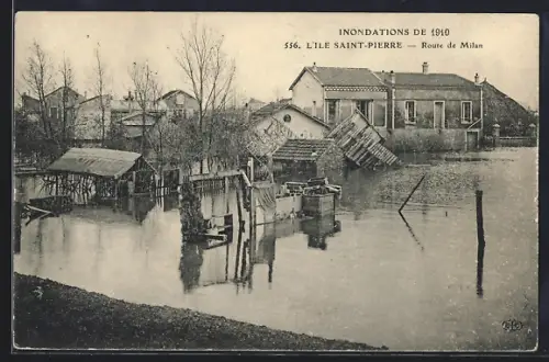 AK L`Ile Saint-Pierre, Inondations 1910, Route de Milan, Hochwasser