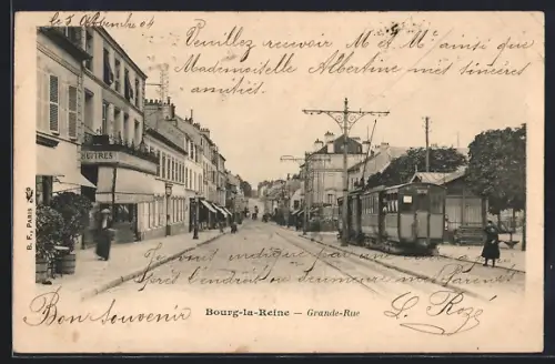 AK Bourg-la-Reine, Grande-Rue, Strassenbahn