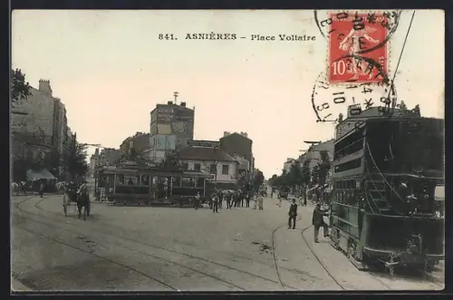 AK Asnières, Place Voltaire, Strassenbahn