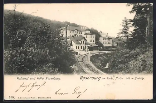 AK Rosenburg am Kamp, Bahnhof und Hotel Rosenburg