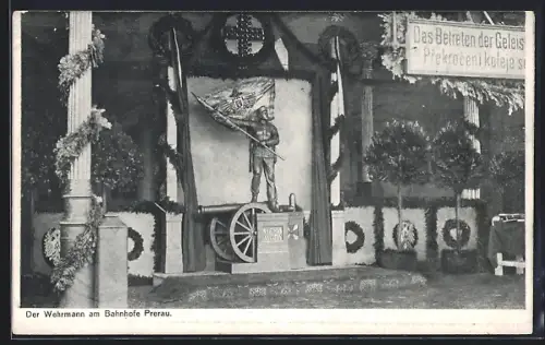 AK Prerau, Wehrmann am Bahnhof, Nagelung, Kriegshilfe