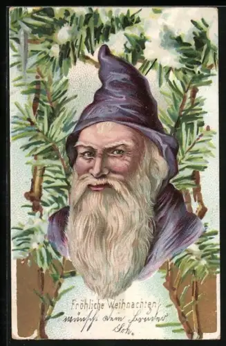 AK Weihnachtsmann vorm Tannenbaum, Weihnachtsgruss