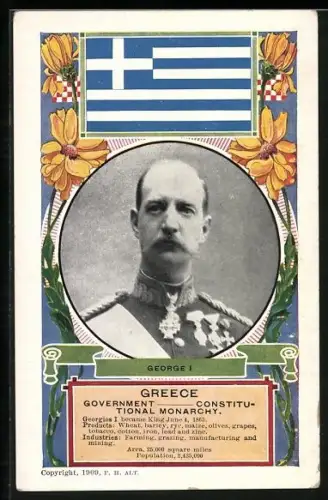 AK König George I. von Griechenland, griechische Fahne