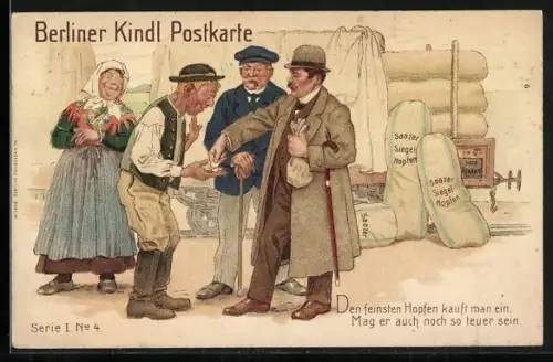AK Brauerei-Werbung für Berliner Kindl, Brauer kauft Hopfen