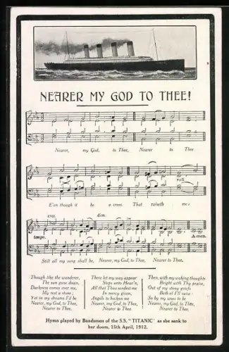 AK Lied Nearer my God to thee, gespielt vom Orchester des Passagierschiffes Titanic bei deren Untergang 1912