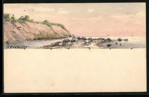 Künstler-AK Handgemalt: Hohwacht, Meer mit Klippen