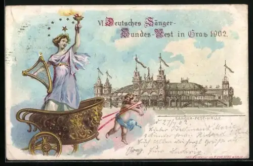 Lithographie Graz, Deutsches Sänger-Bundes-Fest 1902, Sänger-Fest-Halle