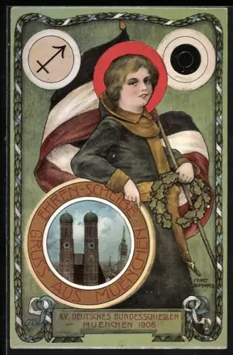 Künstler-AK München, XV. Deutsches Bundesschiessen 1906, Münchner Kindl