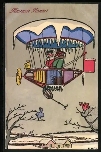 Künstler-AK M.Munk Nr. 514: Paar im Zeppelin unterwegs