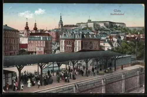 AK Glatz, Blick in den Stadtbahnhof