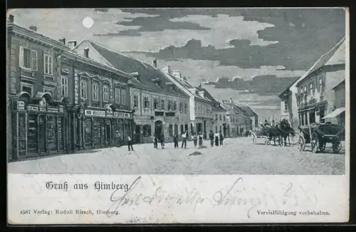 AK Himberg, Strassenpartie mit Geschäft von Rudolf Hirsch