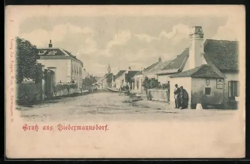 AK Biedermannsdorf, Strassenpartie mit Pferdegespann