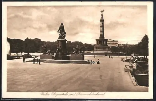 AK Berlin-Tiergarten, Siegessäule und Bismarckdenkmal