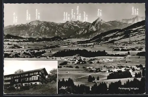 AK Faistenoy /Allgäu, Pension Berghäusl, Inh. Fam. Zwerger, Panorama mit Gebirgskette