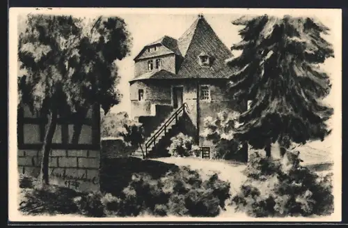 Künstler-AK Marburg /Lahn, Hexenturm