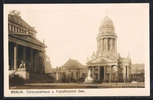 AK Berlin, Gendarmenmarkt, Schauspielhaus, Französischer Dom