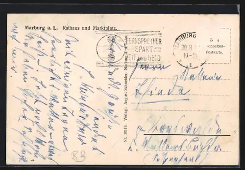 AK Marburg a. L., Rathaus, Marktplatz