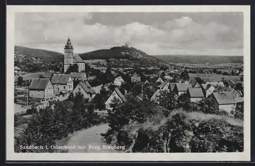 AK Sandbach i. Odenwald, Ortsansicht mit Burg Breuberg