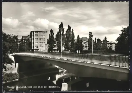 AK Berlin-Steglitz, Siemensbrücke mit Blick auf Borstellstrasse