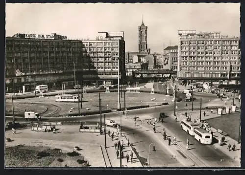AK Berlin, Alexanderplatz, Sparkasse, Neue Königstrasse, Strassenbahnen