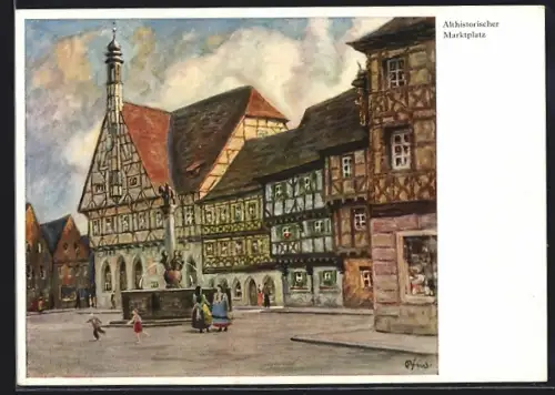 Künstler-AK Forchheim / Bayern, Althistorischer Marktplatz