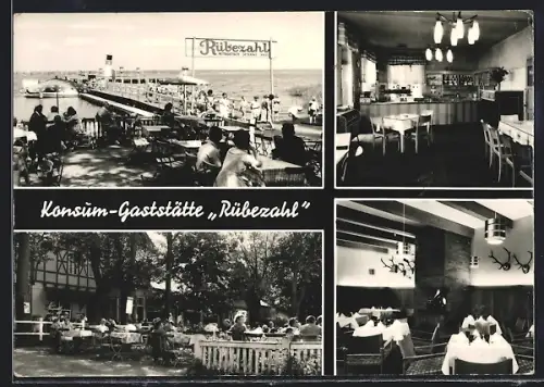 AK Berlin-Köpenick, Konsum-Gaststätte Rübezahl, Seeterrasse, Innenräume, Biergarten